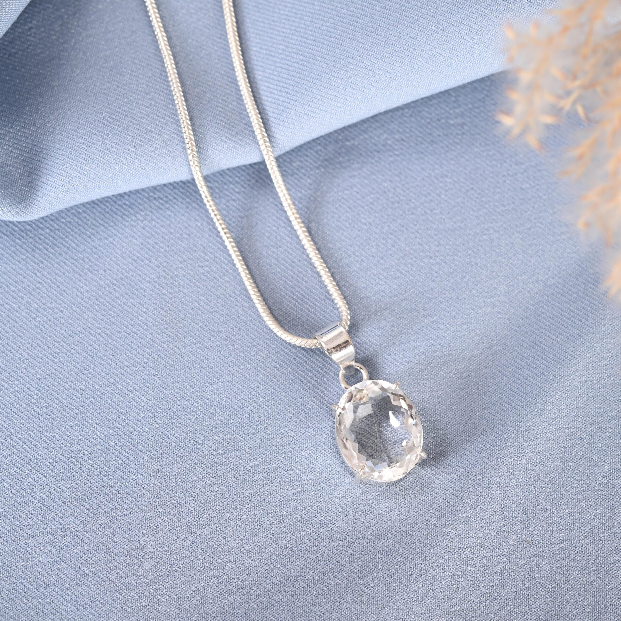 Oval Cut Clear Quartz Pendant